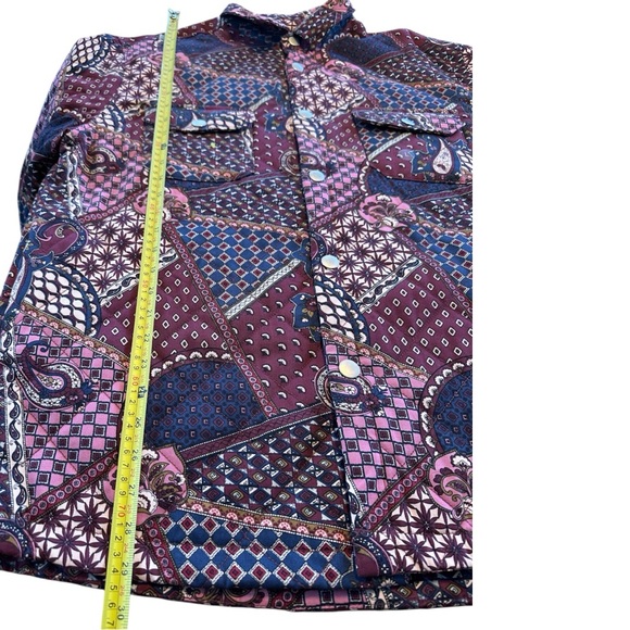 Pacsun Men’s Quilted Shacket Patchwork Paisley Burgundy Snap Shacket L NWOT Boho - Picture 8 of 14